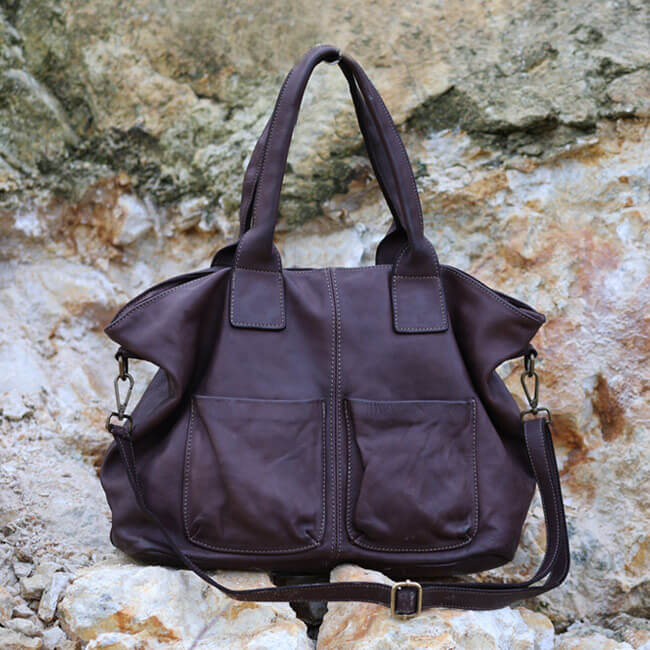 Torebka skorzana shopper bag MARCO MAZZINI czekoladowy braz