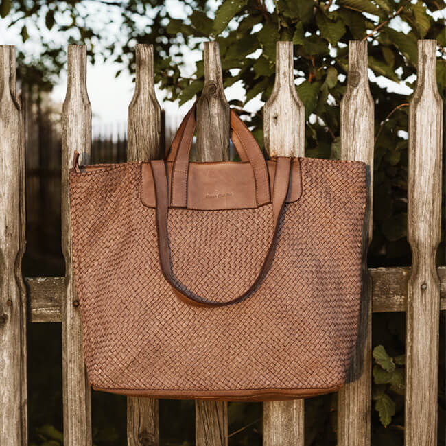 Torba damska pleciona shopper shoulder leather bag MARCO MAZZINI bez taupe
