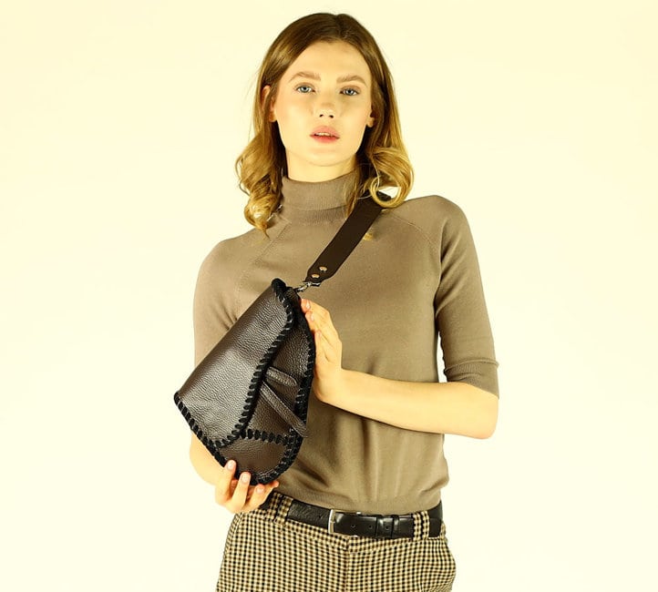 Kultowa torebka listonoszka skórzana saddle bag boho country - MARCO MAZZINI brąz caffe
