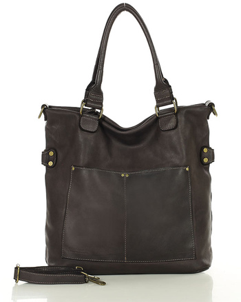 Torebka skórzana XL shopper vintage bag z kieszeniami vera pelle - MARCO MAZZINI brąz caffe