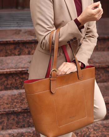 Torebka luksusowa shopperka na ramię skóra premium MARCO MAZZINI brązowa