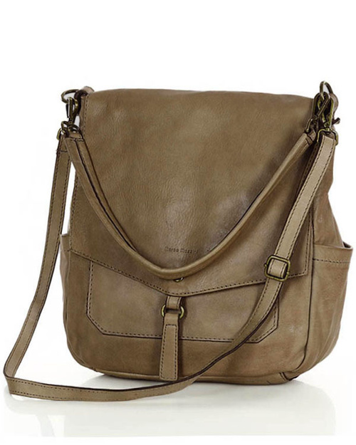 Wygodna torba damska na ramię skóra naturalna vera pelle - MARCO MAZZINI beż taupe