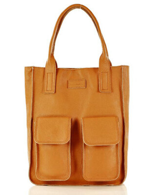 Torebka skórzany shopper bag z kieszeniami - MARCO MAZZINI Ravenna brąz camel