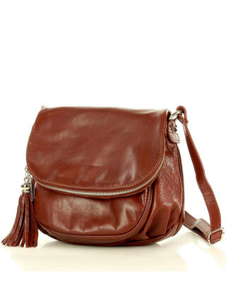 Torba listonoszka damska skórzana - MARCO MAZZINI savage brąz migdałowy