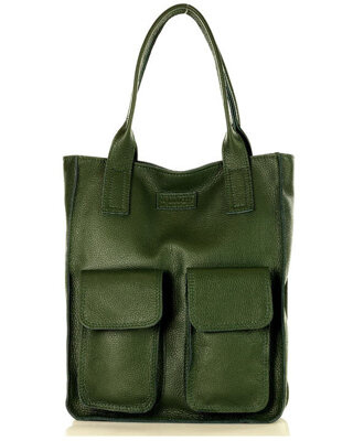 Torebka skórzany shopper bag z kieszeniami - MARCO MAZZINI Ravenna ciemny zielony