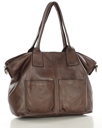 Torebka skórzana shopper bag - MARCO MAZZINI czekoladowy brąz