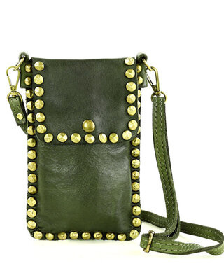 Torebka na telefon z dżetami skórzana phone case - MARCO MAZZINI zielony