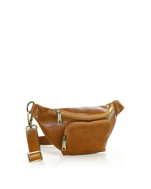 Torebka nerka na szerokim pasku skórzana premium pelle - MARCO MAZZINI camel