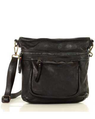 Torebka skórzana funkcjonalna listonoszka z kieszeniami old pelle classica lavata - MARCO MAZZINI czarny