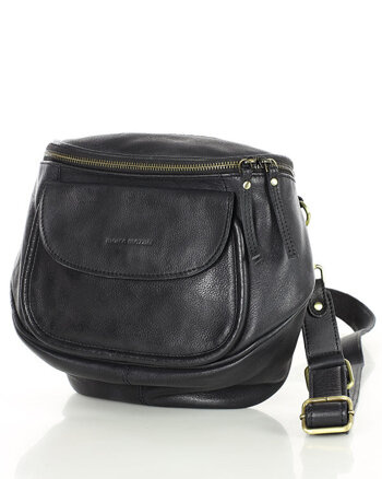 Torebka na szerokim pasku półokrągła skórzana listonoszka - MARCO MAZZINI czarna