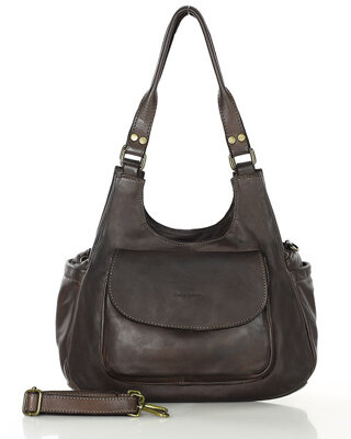 Włoska torebka skórzana z kieszenią z przodu retro bag handmade - MARCO MAZZINI ciemny brąz caffe