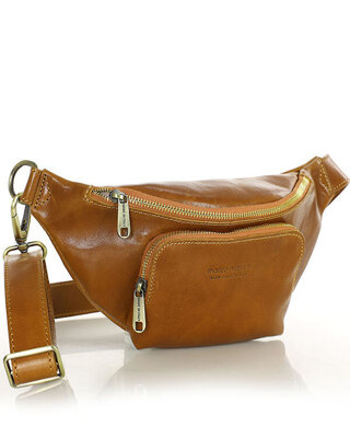 Torebka nerka na szerokim pasku skórzana premium pelle - MARCO MAZZINI camel