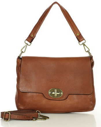 Legendarna torebka skórzana na ramię 2 w 1 genuine lether - MARCO MAZZINI brąz migdałowy