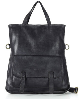 Skórzana torebka plecak z kieszenią z przodu - MARCO MAZZINI czarny