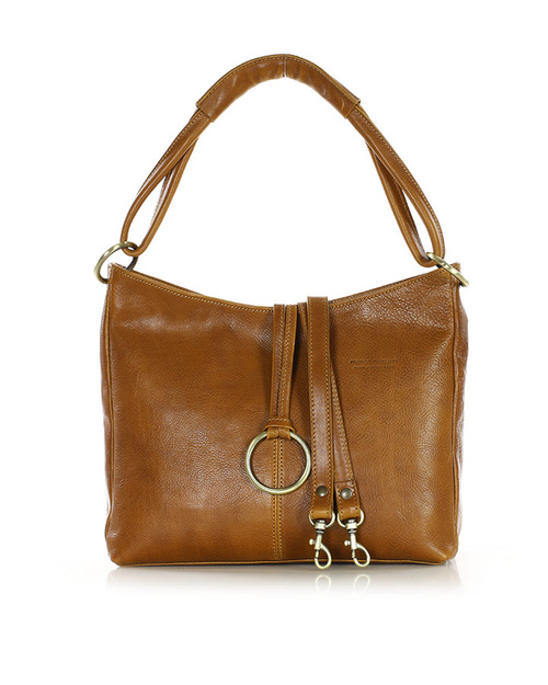 Klasyczna torba skórzana na ramię premium leather - MARCO MAZZINI brąz camel