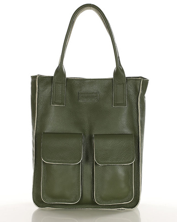 Torebka shopper z kieszeniami MAZZINI - Ravenna militarny zielony