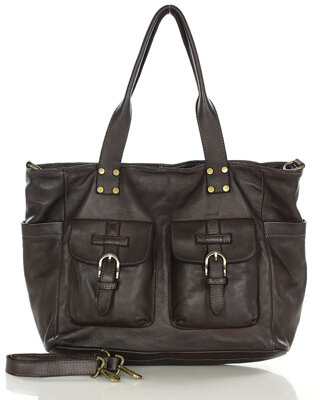 Torba skórzana shopper XL na ramię z dwoma kieszeniami MARCO MAZZINI ciemny brąz