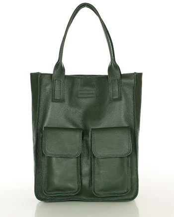 Torebka skórzany shopper bag z kieszeniami - MARCO MAZZINI Ravenna ciemny zielony