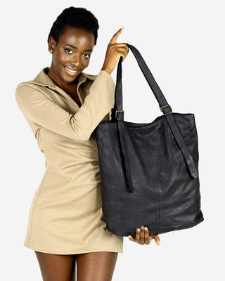 Torebka damska shopper z regulacją rączek skóra old pelle - MARCO MAZZINI czarny