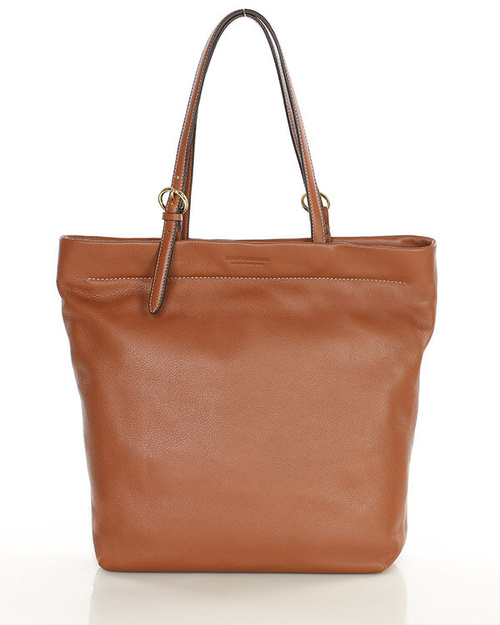 Torebka shopperka premium z miękkiej skóry cielęcej MARCO MAZZINI brązowa camel