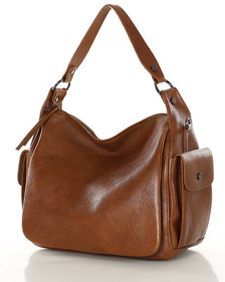 Luksusowa torebka kuferek na ramię skóra naturalna MARCO MAZZINI camelowa