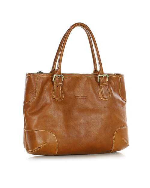 Torebka do ręki kuferek genuine leather made in Italy - MARCO MAZZINI camelowa