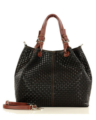 Modna torebka damska skórzany koszyk MARCO MAZZINI - Carina Treccia czarna