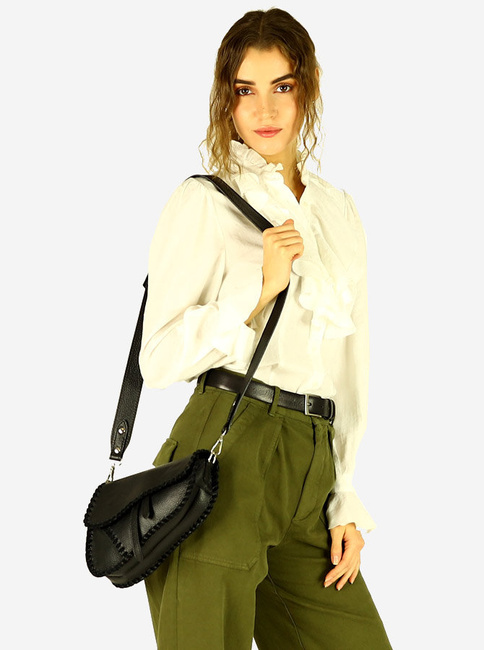 Kultowa torebka wyjściowa listonoszka skórzana saddle bag boho country - MARCO MAZZINI czarny