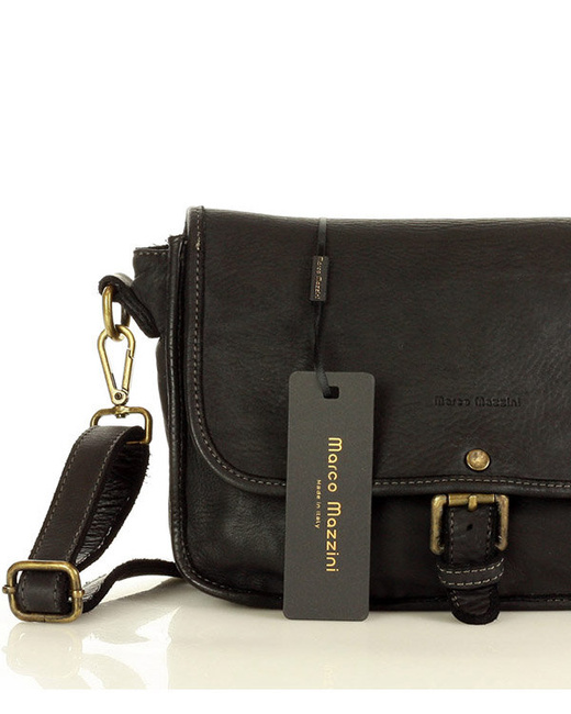 MARCO MAZZINI Włoska torebka florentine messenger leather bag na ramię czarny